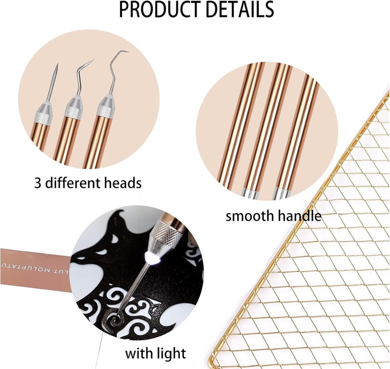 GETRIC 3PCS LED Weeding Tools for Vinyl with Light with Pin and Hook Lighted Pin Pen Weeding Tool for Removing Iron on Tiny Vinyl Paper Silhouette Cutting Machines Supply (Rose Gold) (3PCS-Rose Gold) - Image 4